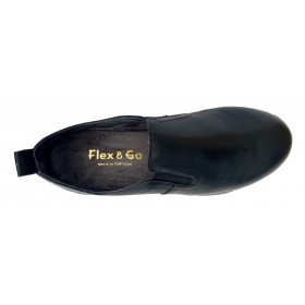 Flex&Go 76 ST1054 Volvo Black, Negro, mocasín de mujer, piel, plantilla extraíble, cosido y cuña