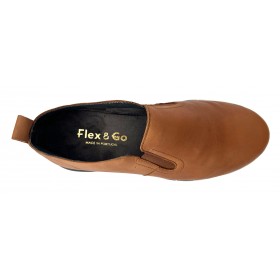 Flex&Go 77 ST1054 Volvo Tan, Cuero, mocasín de mujer, piel, plantilla extraíble, cosido y cuña
