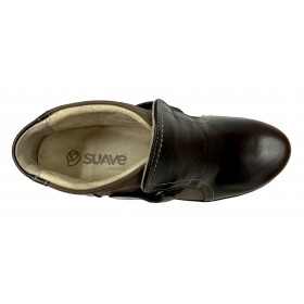 SUAVE 08 3600 Chocolate Fango, piel marrón, botín de mujer, dos velcros en laterales, plantilla extraíble y cuña