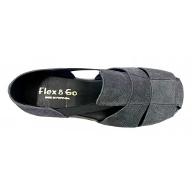 Flex&GO 86 SD1110 Alfa Black, negro, sandalia cerrada de mujer, elásticos, piel y piso de goma