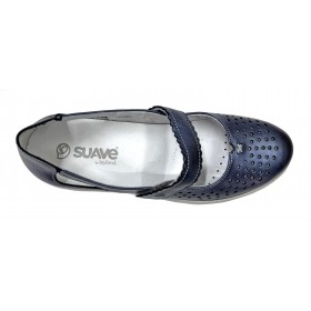 SUAVE 70B 3632 Eureka, Zapato Mujer, Merceditas, azul, velcro, piso antideslizante con cuña 3 cm y plantilla extraíble
