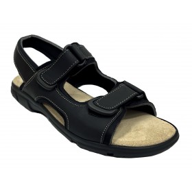 Fleximax 357 Negro, Sandalia de hombre, piel, velcros y piso antideslizante