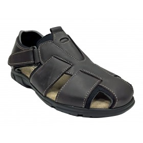 Fleximax 353 Negro, Sandalia cerrada de hombre, piel, velcros y piso antideslizante