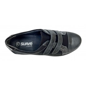 SUAVE 91 3509 Cinder Negro, zapato deportivo marrón, velcros, horma ancha, plantilla extraíble y piso de goma