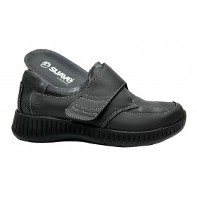SUAVE 98A 3301 Negro Cinder, zapato deportivo de mujer, piel, velcro, piso de goma y cuña