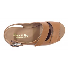 Flex&GO 62D SD0576 Volvo Tan, Camel, sandalia de mujer, cierre con hebilla y dos velcros, piel y piso de goma