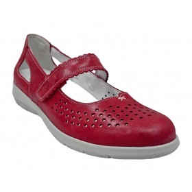 Suave 72 3632 Ruby, Zapato de Mujer, rojo, piel, cierre con velcro, piso de goma con cuña y plantilla extraíble
