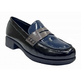 Flex&Go 80 ST1401 Panlak Black, Negro, mocasín de mujer con antifaz, piel charol, azul, gris, cosido y tacón