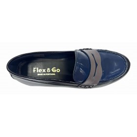 Flex&Go 80 ST1401 Panlak Black, Negro, mocasín de mujer con antifaz, piel charol, azul, gris, cosido y tacón