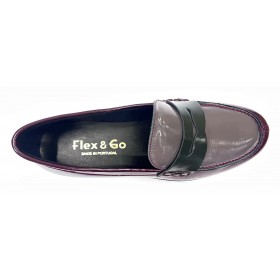 Flex&Go 81 ST1401 Panlak Burdeos, mocasín de mujer con antifaz, piel charol, verde, gris, cosido y tacón