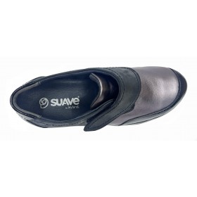 SUAVE 66 3587 Negro Champan, deportivo velcro, piel, plantilla extraíble y piso de goma