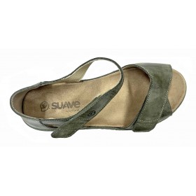 Suave 90 3118 Hunter, Sandalia Mujer, piel verde, velcros recortables, piso de goma con cuña y plantilla extraíble