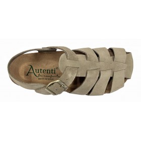 Autenti 20 15464 Serraje Topo, sandalia cerrada mujer, plantilla de serraje, hebilla y piso de goma y corcho