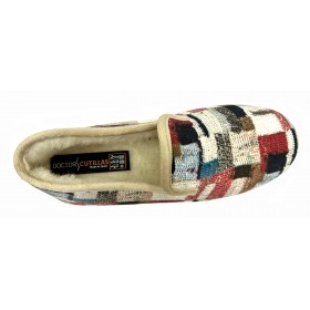 Doctor Cutillas 352 Multicolor, zapatilla casa, cuadros, mujer, forro de lana y piso de goma