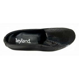 Leyland 01 4100 Negro, Mocasín de mujer, piel, grabada pala en charol con cuña