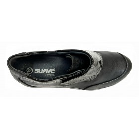 SUAVE 66A 3587 Cinder Negro, deportivo velcro, piel charol, plantilla extraíble y cuña