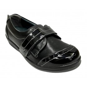 SUAVE 87D 3100 Negro, pie diabético, horma extra ancha, piel y charol, velcro, dos plantillas extraíbles y piso de goma