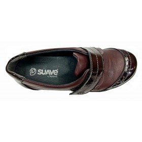 SUAVE 86 3100 Burgundy Dregs, pie diabético, Burdeos, horma extra ancha, piel y charol, velcro, plantillas y piso de goma