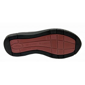 SUAVE 71 3758 Grenat Burgundy, horma ancha, piel charol, velcro, cremallera, plantilla extraíble y piso de goma con cuña