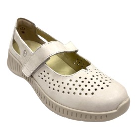 Suave 33 3301 Natural, mercedes, blanco hueso, horma ancha, con velcro y plantilla extraíble