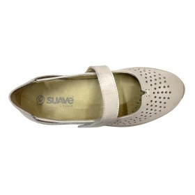 Suave 33 3301 Natural, mercedes, blanco hueso, horma ancha, con velcro y plantilla extraíble