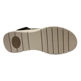 Suave 75 3355 Hunter Stone, Sandalia Mujer, piel beig, cierre con velcros, piso de goma con cuña y plantilla extraíble